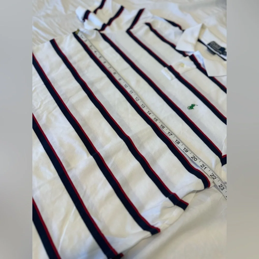 POLO RALPH LAUREN XXL Pique white/navy/red striped Cotton Polo Shirt